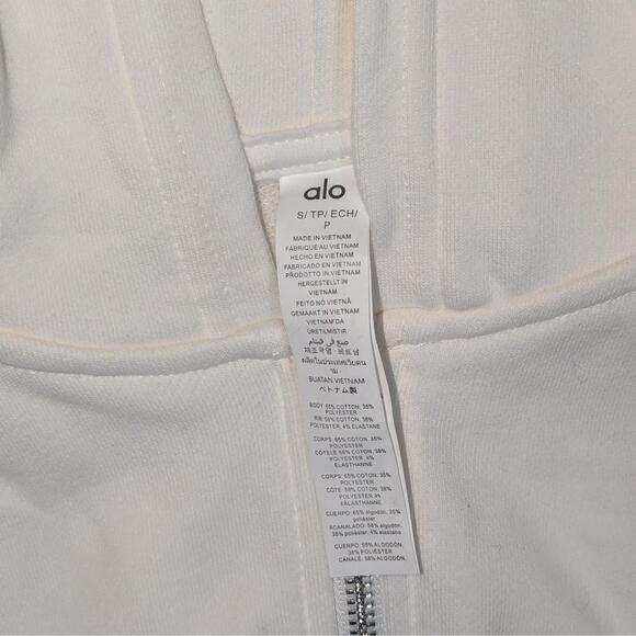 Alo Yoga Sweet Escape Zip Up Hoodie Ivory White Women's Size S Cropped Cotton - Picture 3 of 5